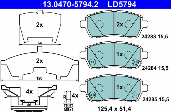 ATE 13.0470-5794.2 - Гальмівні колодки, дискові гальма autozip.com.ua