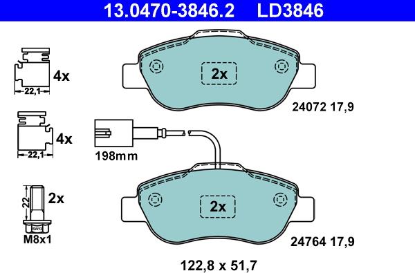 ATE 13.0470-3846.2 - Гальмівні колодки, дискові гальма autozip.com.ua