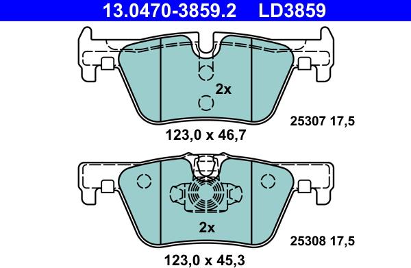 ATE 13.0470-3859.2 - Гальмівні колодки, дискові гальма autozip.com.ua