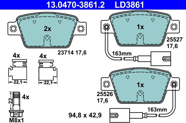 ATE 13.0470-3861.2 - Гальмівні колодки, дискові гальма autozip.com.ua