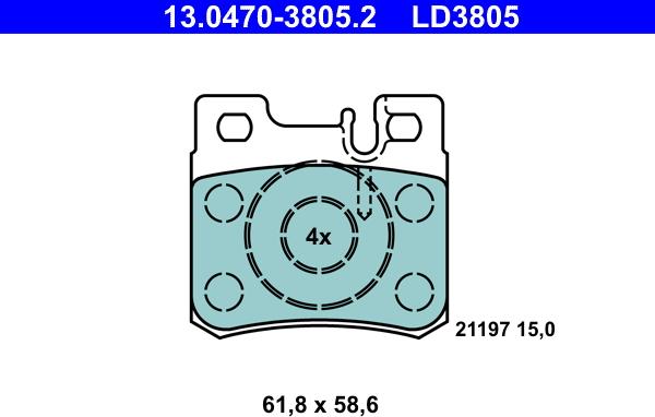 ATE 13.0470-3805.2 - Гальмівні колодки, дискові гальма autozip.com.ua