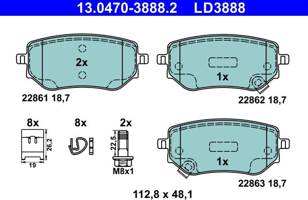 ATE 13.0470-3888.2 - Гальмівні колодки, дискові гальма autozip.com.ua