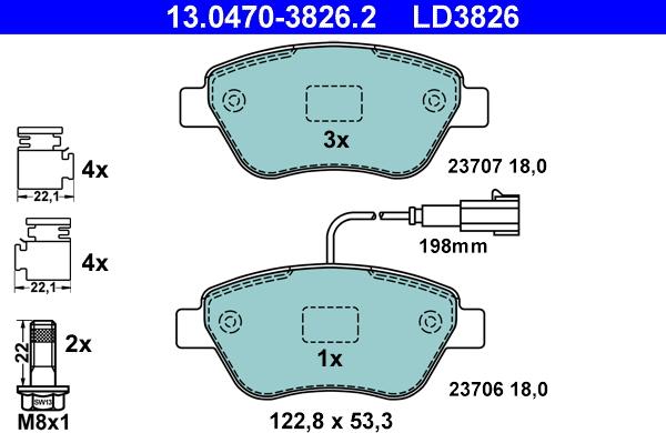 ATE 13.0470-3826.2 - Гальмівні колодки, дискові гальма autozip.com.ua