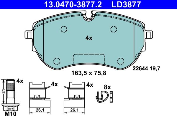 ATE 13.0470-3877.2 - Гальмівні колодки, дискові гальма autozip.com.ua