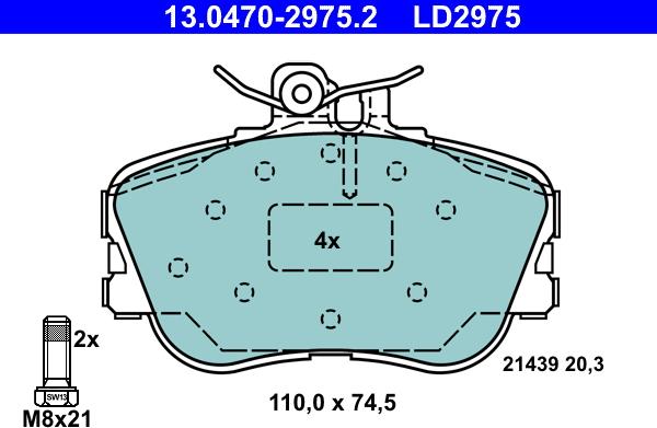 ATE 13.0470-2975.2 - Гальмівні колодки, дискові гальма autozip.com.ua