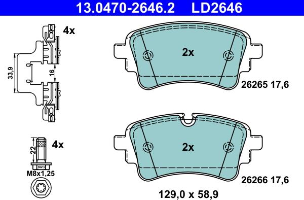 ATE 13.0470-2646.2 - Гальмівні колодки, дискові гальма autozip.com.ua