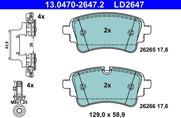 ATE 13.0470-2647.2 - Гальмівні колодки, дискові гальма autozip.com.ua