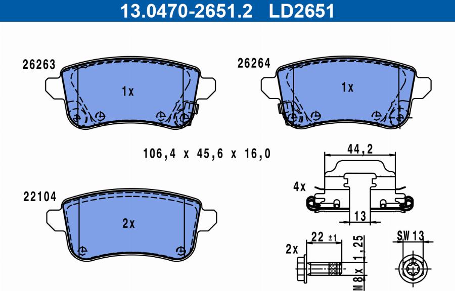 ATE 13.0470-2651.2 - Гальмівні колодки, дискові гальма autozip.com.ua