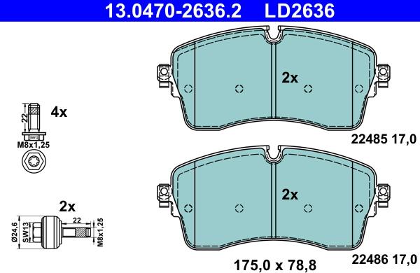 ATE 13.0470-2636.2 - Гальмівні колодки, дискові гальма autozip.com.ua