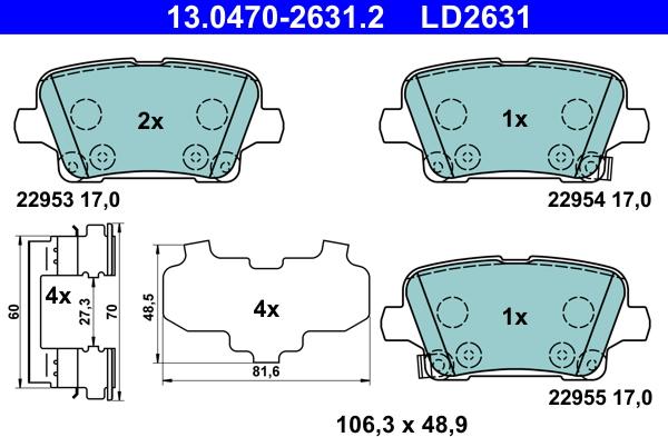 ATE 13.0470-2631.2 - Гальмівні колодки, дискові гальма autozip.com.ua