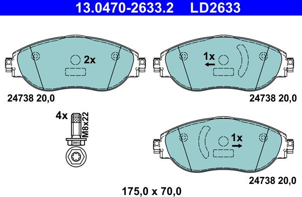 ATE 13.0470-2633.2 - Гальмівні колодки, дискові гальма autozip.com.ua