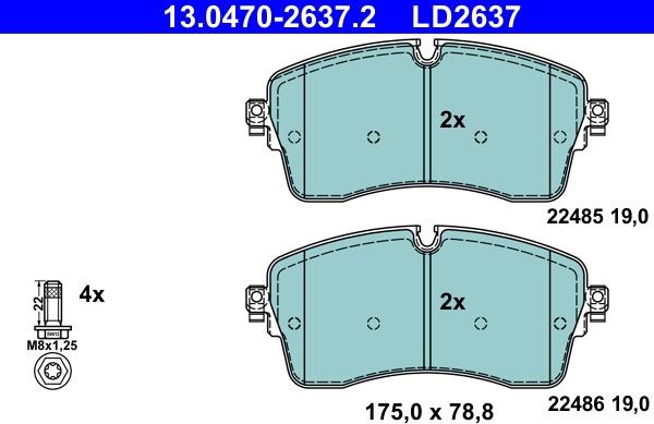 ATE 13.0470-2637.2 - Гальмівні колодки, дискові гальма autozip.com.ua