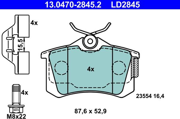 ATE 13.0470-2845.2 - Гальмівні колодки, дискові гальма autozip.com.ua