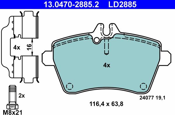 ATE 13.0470-2885.2 - Гальмівні колодки, дискові гальма autozip.com.ua