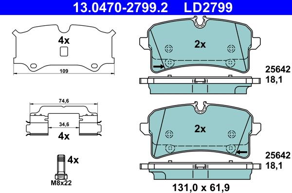 ATE 13.0470-2799.2 - Гальмівні колодки, дискові гальма autozip.com.ua