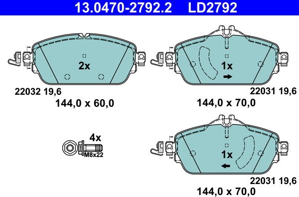ATE 13.0470-2792.2 - Гальмівні колодки, дискові гальма autozip.com.ua