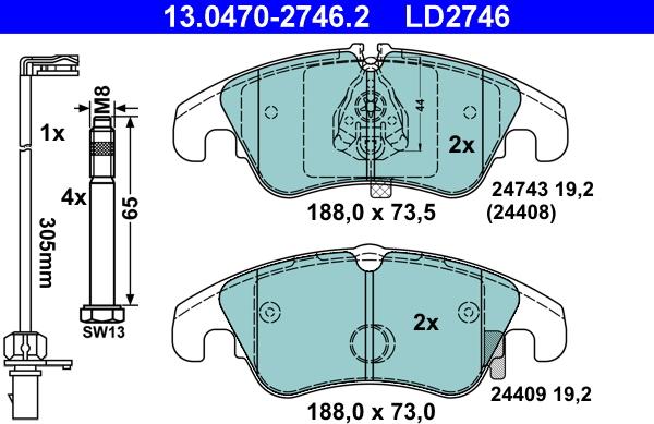 ATE 13.0470-2746.2 - Гальмівні колодки autozip.com.ua