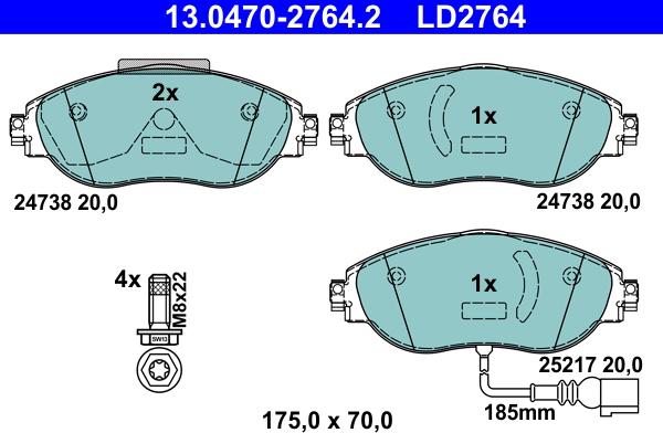 ATE 13.0470-2764.2 - Гальмівні колодки, дискові гальма autozip.com.ua