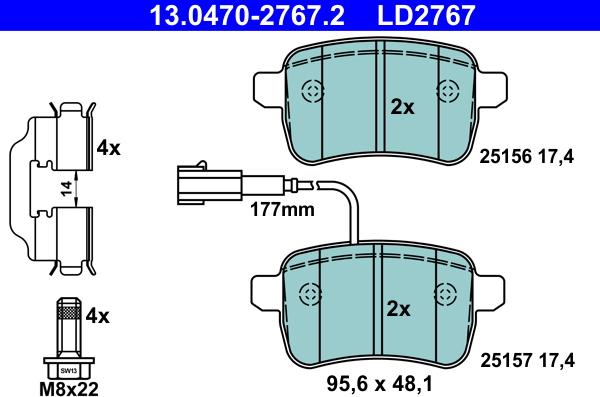 ATE 13.0470-2767.2 - Гальмівні колодки, дискові гальма autozip.com.ua