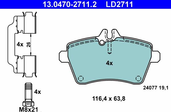 ATE 13.0470-2711.2 - Гальмівні колодки, дискові гальма autozip.com.ua