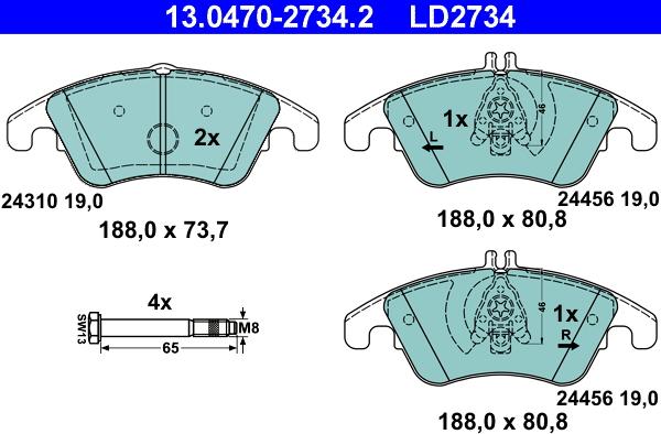 ATE 13.0470-2734.2 - Гальмівні колодки, дискові гальма autozip.com.ua