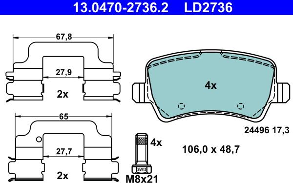 ATE 13.0470-2736.2 - Гальмівні колодки, дискові гальма autozip.com.ua