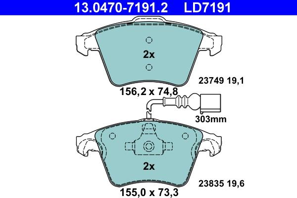 ATE 13.0470-7191.2 - Гальмівні колодки, дискові гальма autozip.com.ua