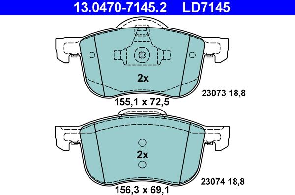 ATE 13.0470-7145.2 - Гальмівні колодки, дискові гальма autozip.com.ua