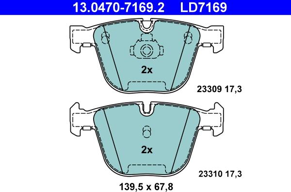 ATE 13.0470-7169.2 - Гальмівні колодки, дискові гальма autozip.com.ua