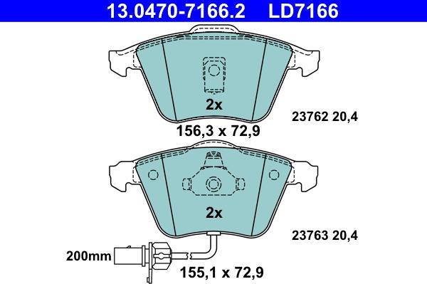 ATE 13.0470-7166.2 - Гальмівні колодки, дискові гальма autozip.com.ua