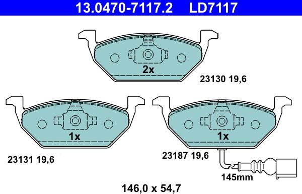 ATE 13.0470-7117.2 - Гальмівні колодки, дискові гальма autozip.com.ua