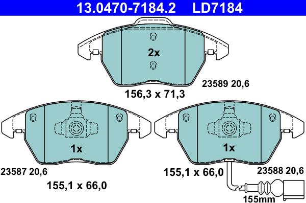 ATE 13.0470-7184.2 - Гальмівні колодки, дискові гальма autozip.com.ua