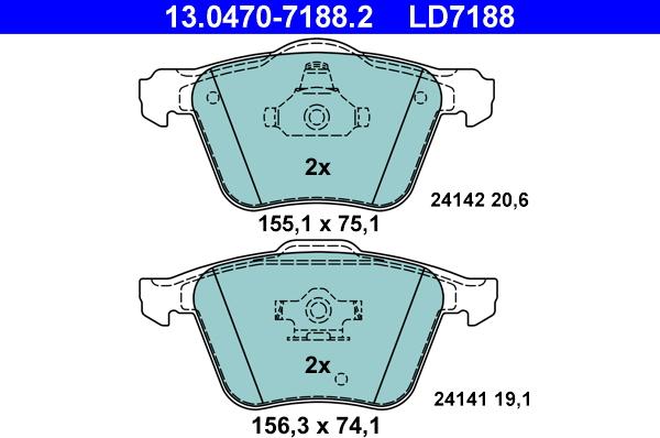 ATE 13.0470-7188.2 - Гальмівні колодки, дискові гальма autozip.com.ua