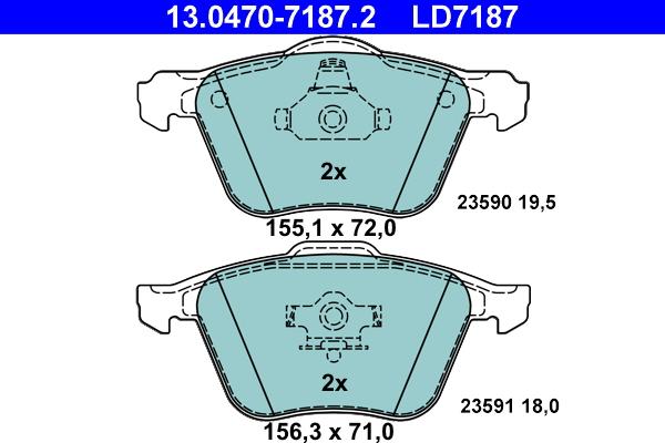 ATE 13.0470-7187.2 - Гальмівні колодки, дискові гальма autozip.com.ua