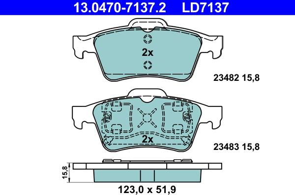 ATE 13.0470-7137.2 - Гальмівні колодки, дискові гальма autozip.com.ua