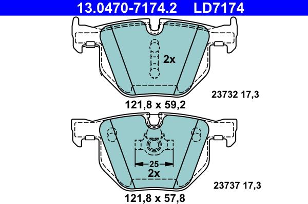 ATE 13.0470-7174.2 - Гальмівні колодки, дискові гальма autozip.com.ua