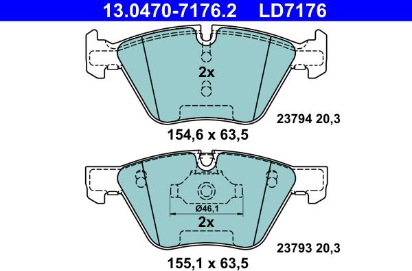 ATE 13.0470-7176.2 - Гальмівні колодки, дискові гальма autozip.com.ua