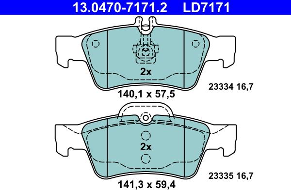 ATE 13.0470-7171.2 - Гальмівні колодки, дискові гальма autozip.com.ua