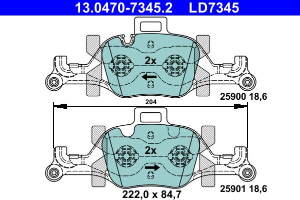 ATE 13.0470-7345.2 - Гальмівні колодки, дискові гальма autozip.com.ua