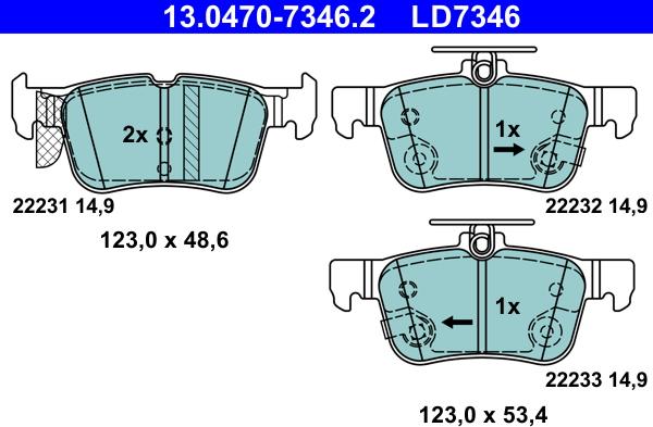 ATE 13.0470-7346.2 - Гальмівні колодки, дискові гальма autozip.com.ua