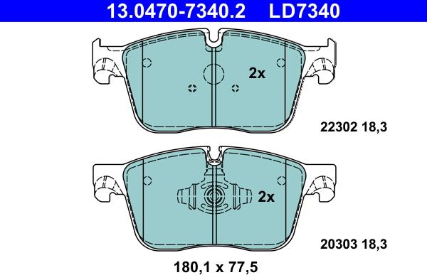 ATE 13.0470-7340.2 - Гальмівні колодки, дискові гальма autozip.com.ua