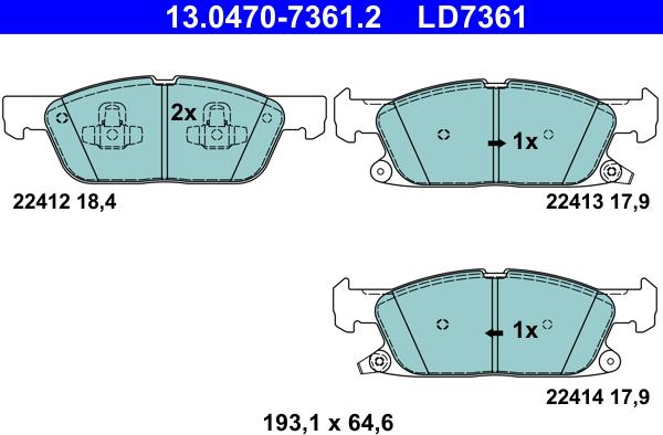 ATE 13.0470-7361.2 - Гальмівні колодки, дискові гальма autozip.com.ua