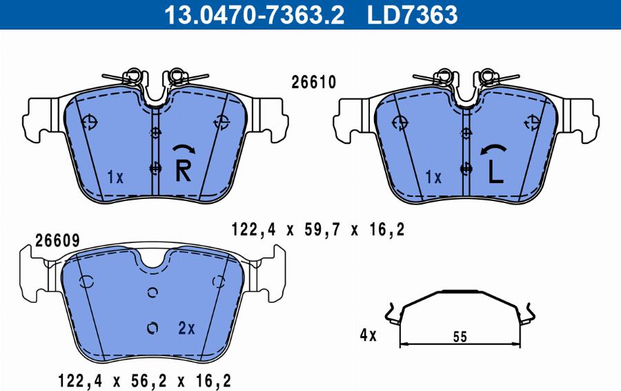 ATE 13.0470-7363.2 - Гальмівні колодки, дискові гальма autozip.com.ua