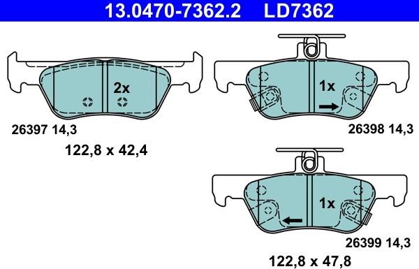 ATE 13.0470-7362.2 - Гальмівні колодки, дискові гальма autozip.com.ua