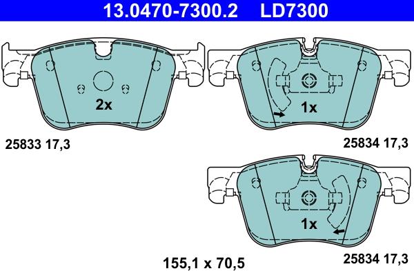 ATE 13.0470-7300.2 - Гальмівні колодки, дискові гальма autozip.com.ua