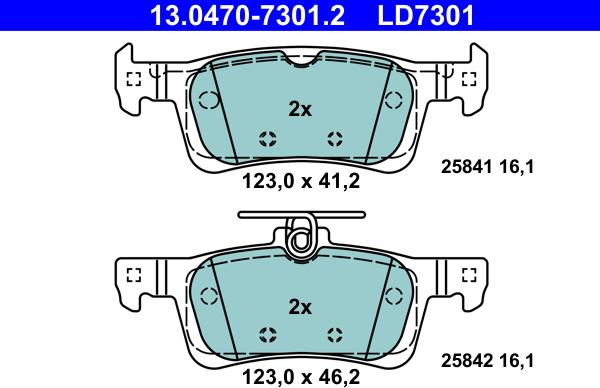 ATE 13.0470-7301.2 - Гальмівні колодки, дискові гальма autozip.com.ua