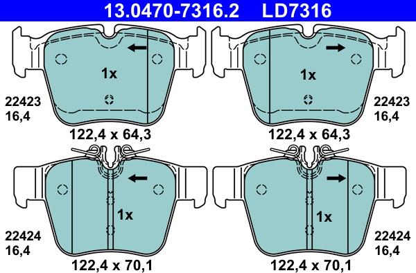 ATE 13.0470-7316.2 - Гальмівні колодки, дискові гальма autozip.com.ua