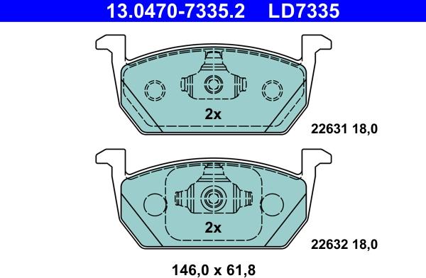 ATE 13.0470-7335.2 - Гальмівні колодки, дискові гальма autozip.com.ua