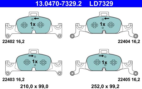 ATE 13.0470-7329.2 - Гальмівні колодки, дискові гальма autozip.com.ua
