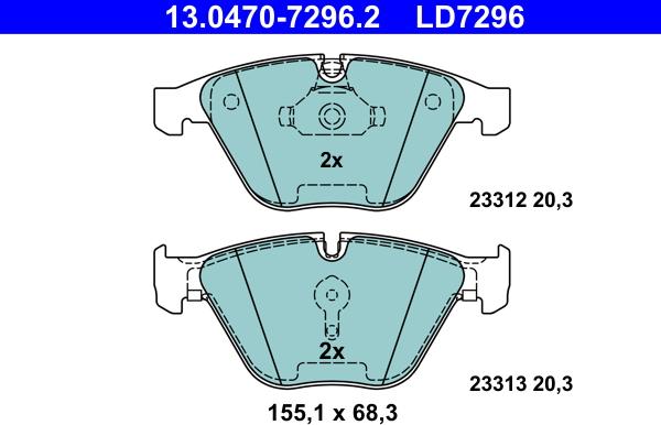 ATE 13.0470-7296.2 - Гальмівні колодки, дискові гальма autozip.com.ua